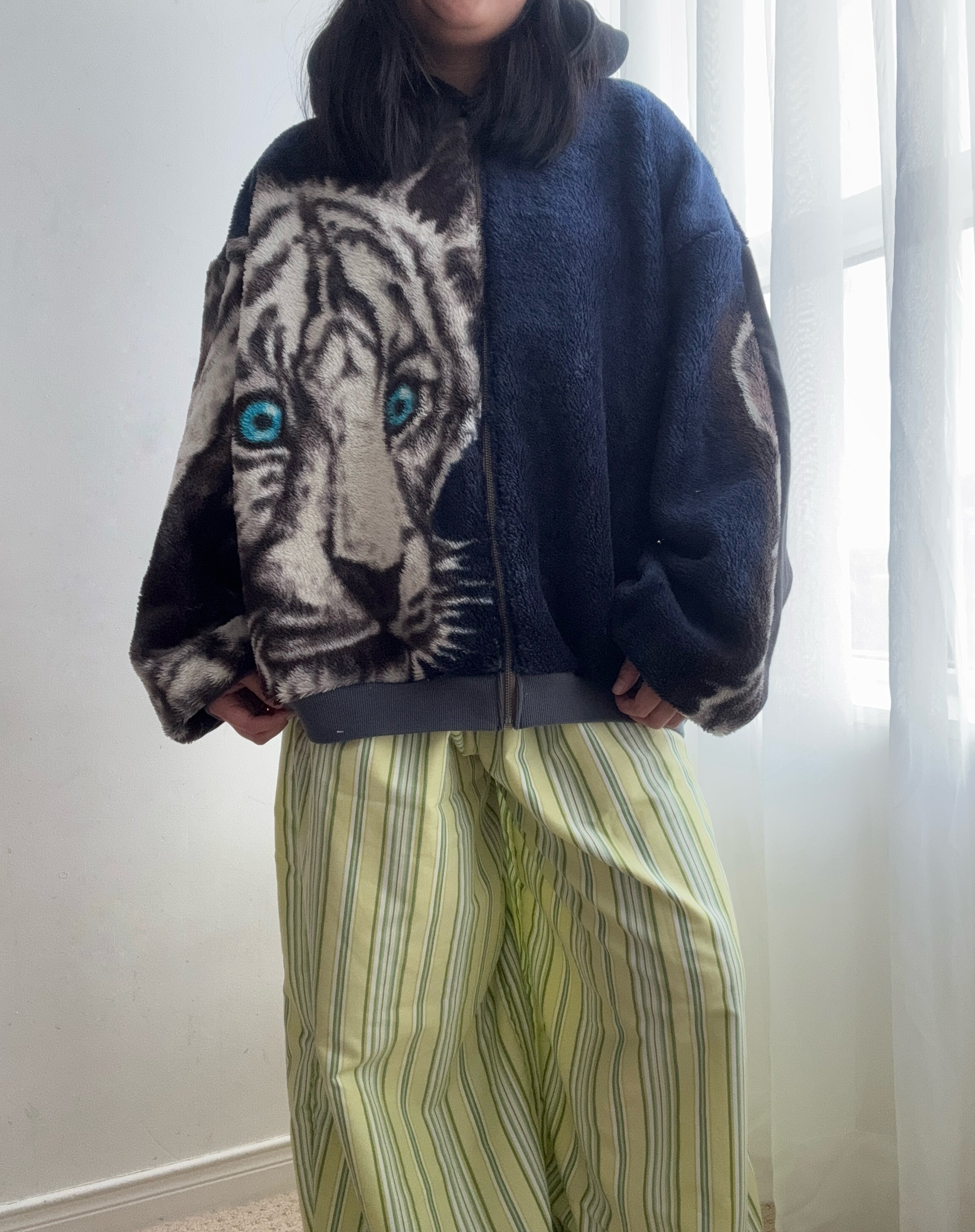 White Tiger Blanket Zip Up