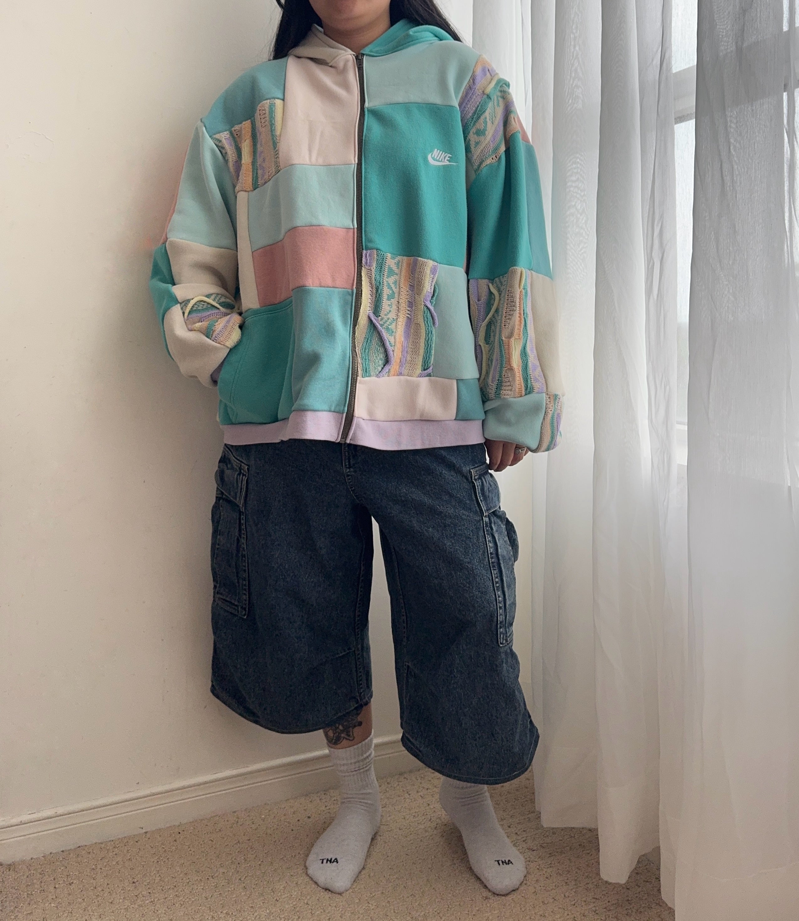 Pastel patchwork zip up hoodie (XS-XL