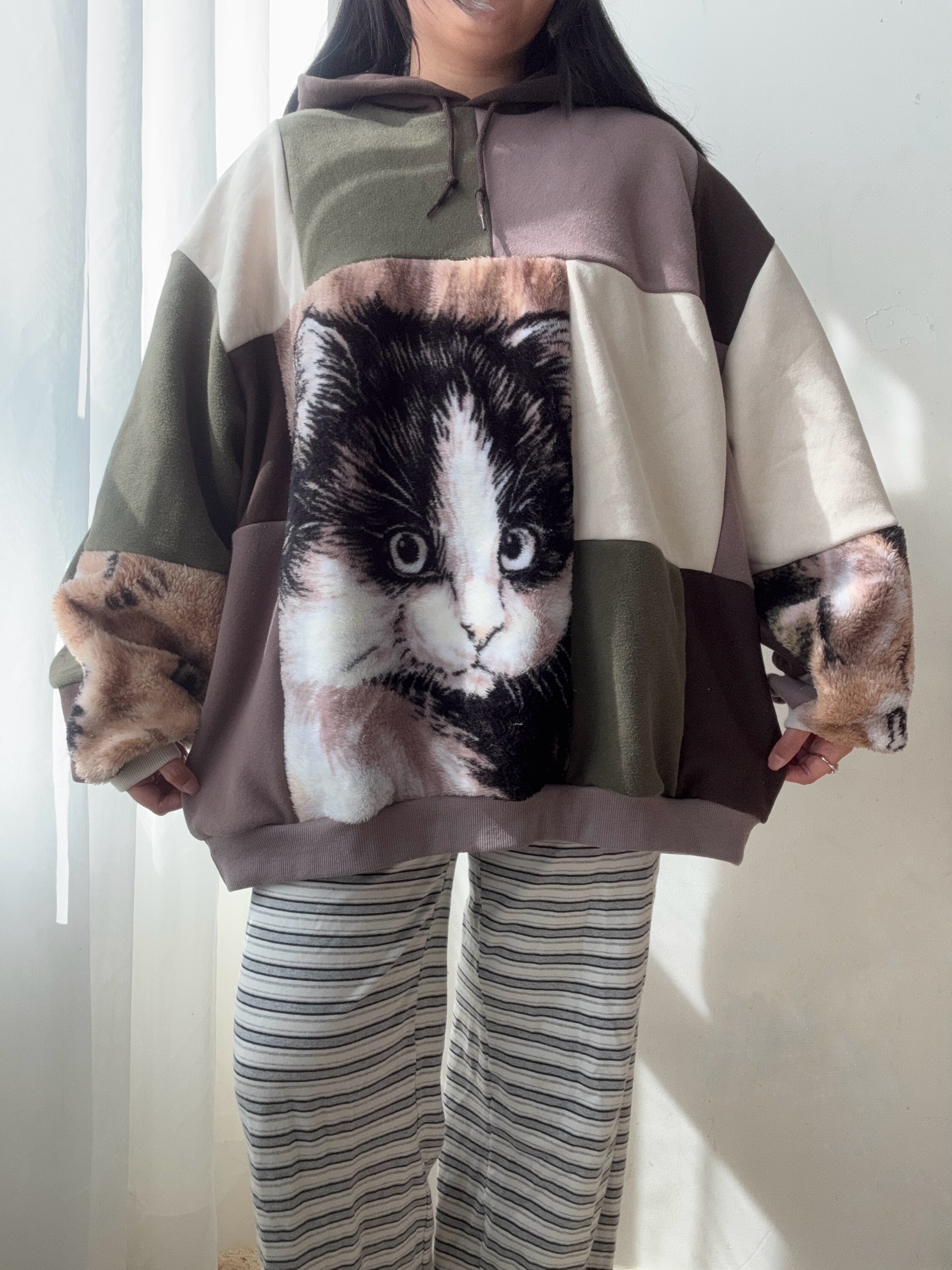 Cozy Kitten Patchwork Hoodie