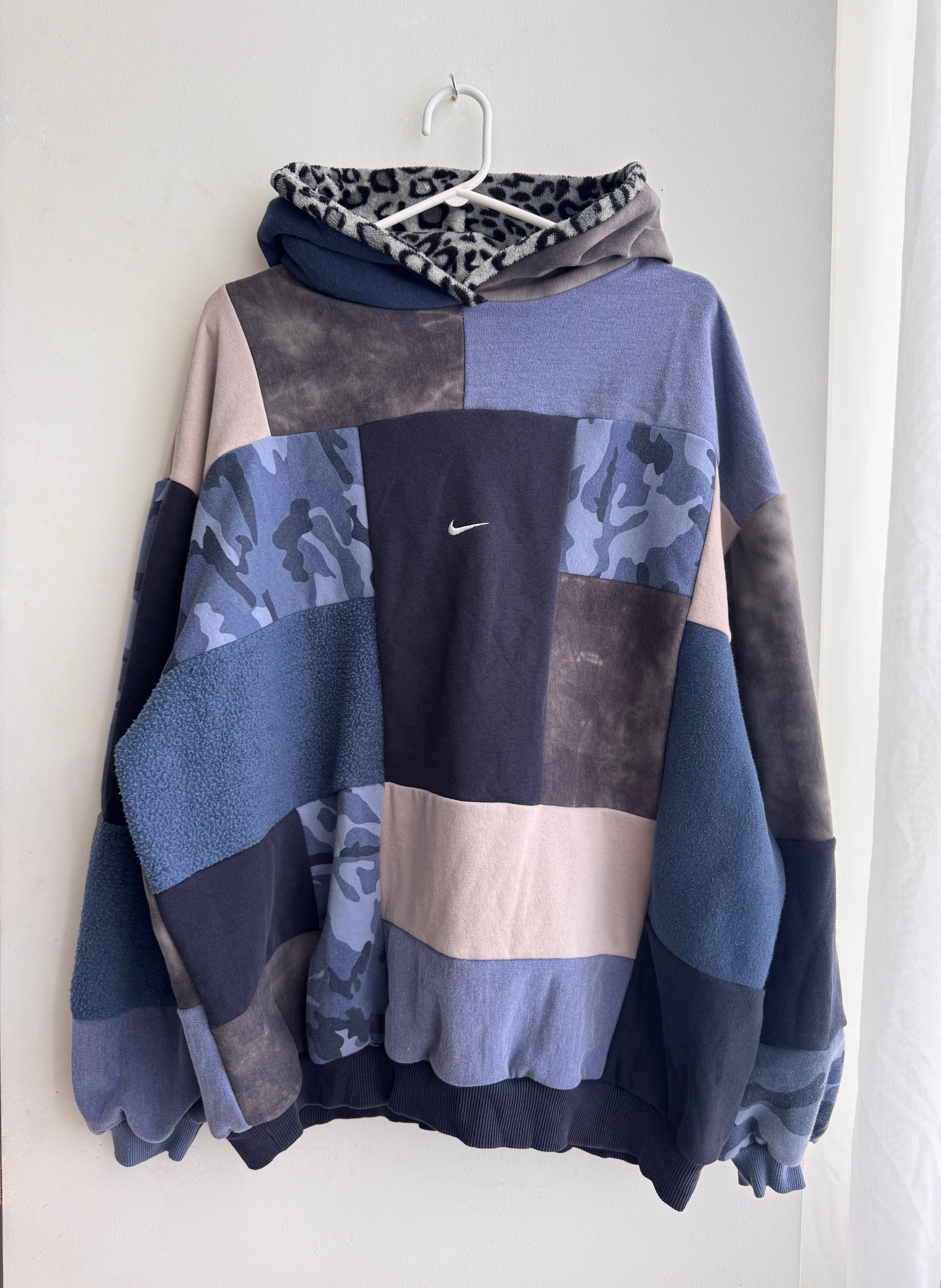 Blue camo patchwork hoodie (XS-XL)