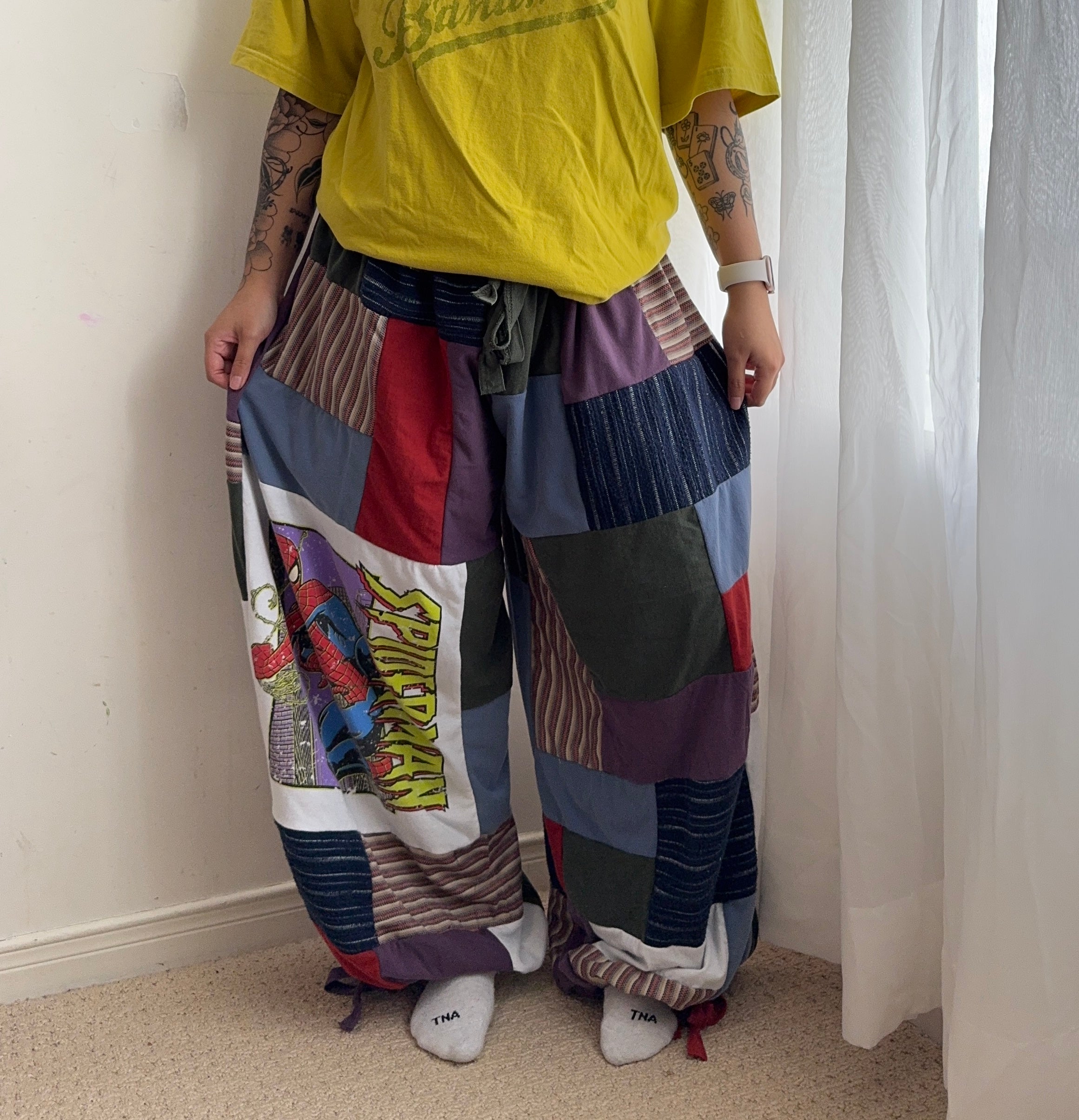Upcycled Spider-Man patchwork pants (S-4XL)